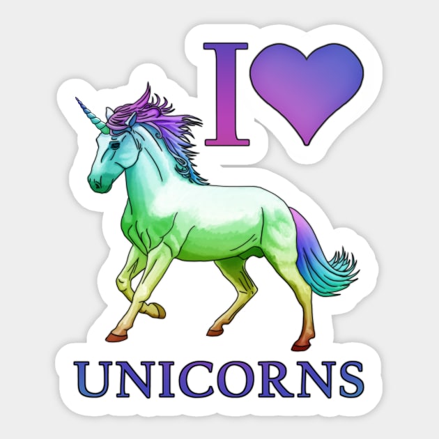 I Love Unicorns Sticker by WhiteWaveDesigns